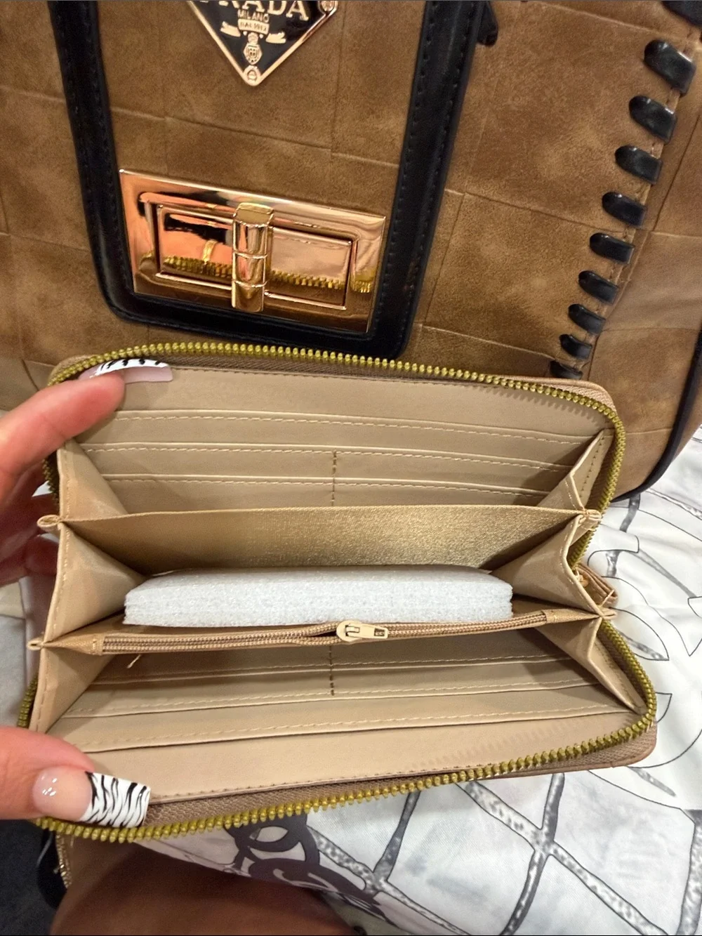 Tan Leather Top-Handle Bag‎ with Matching Wallet